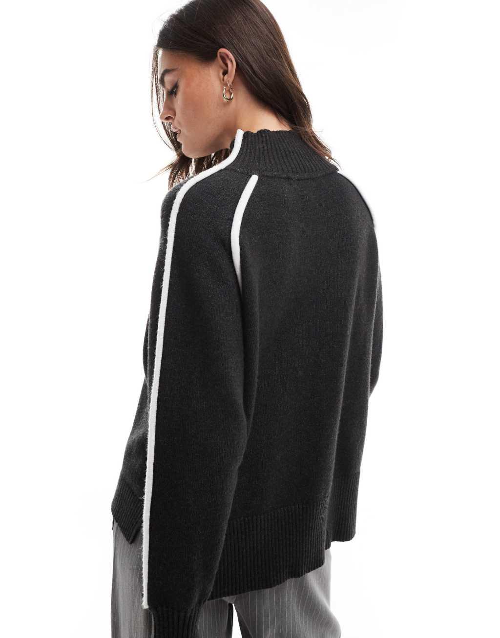 French Connection knitted sweater with contrast in gray and white Product Image