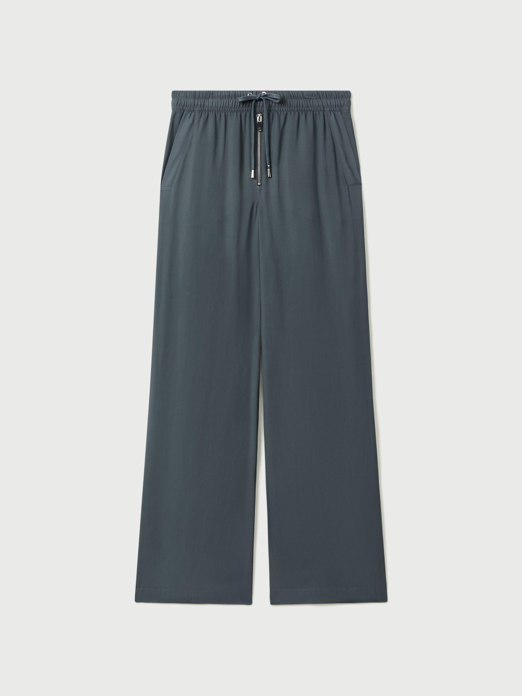 Drawstring Zip-Front Wide Leg Trousers in Blue Product Image