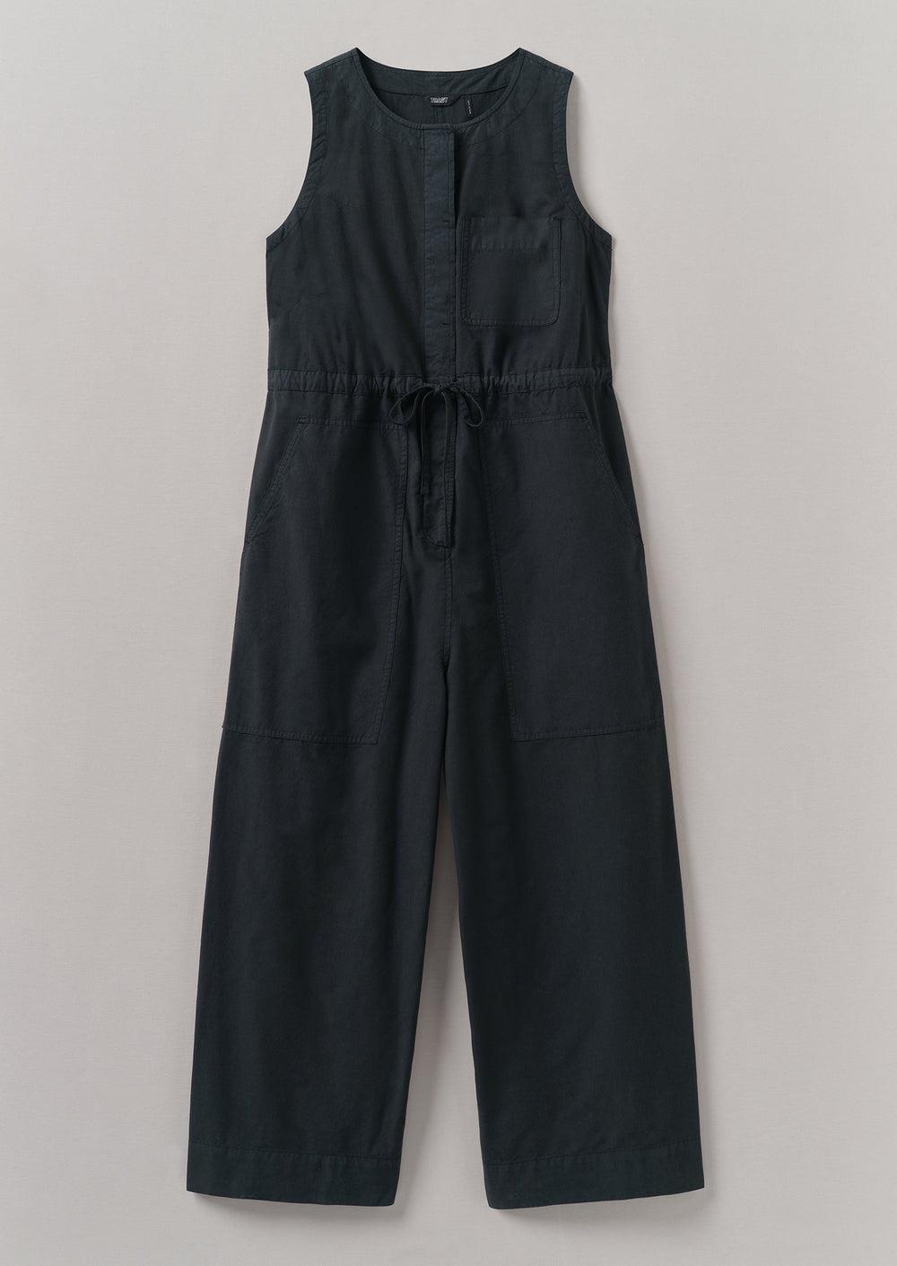 Cotton Linen Wide Leg Jumpsuit | Soft Black Product Image