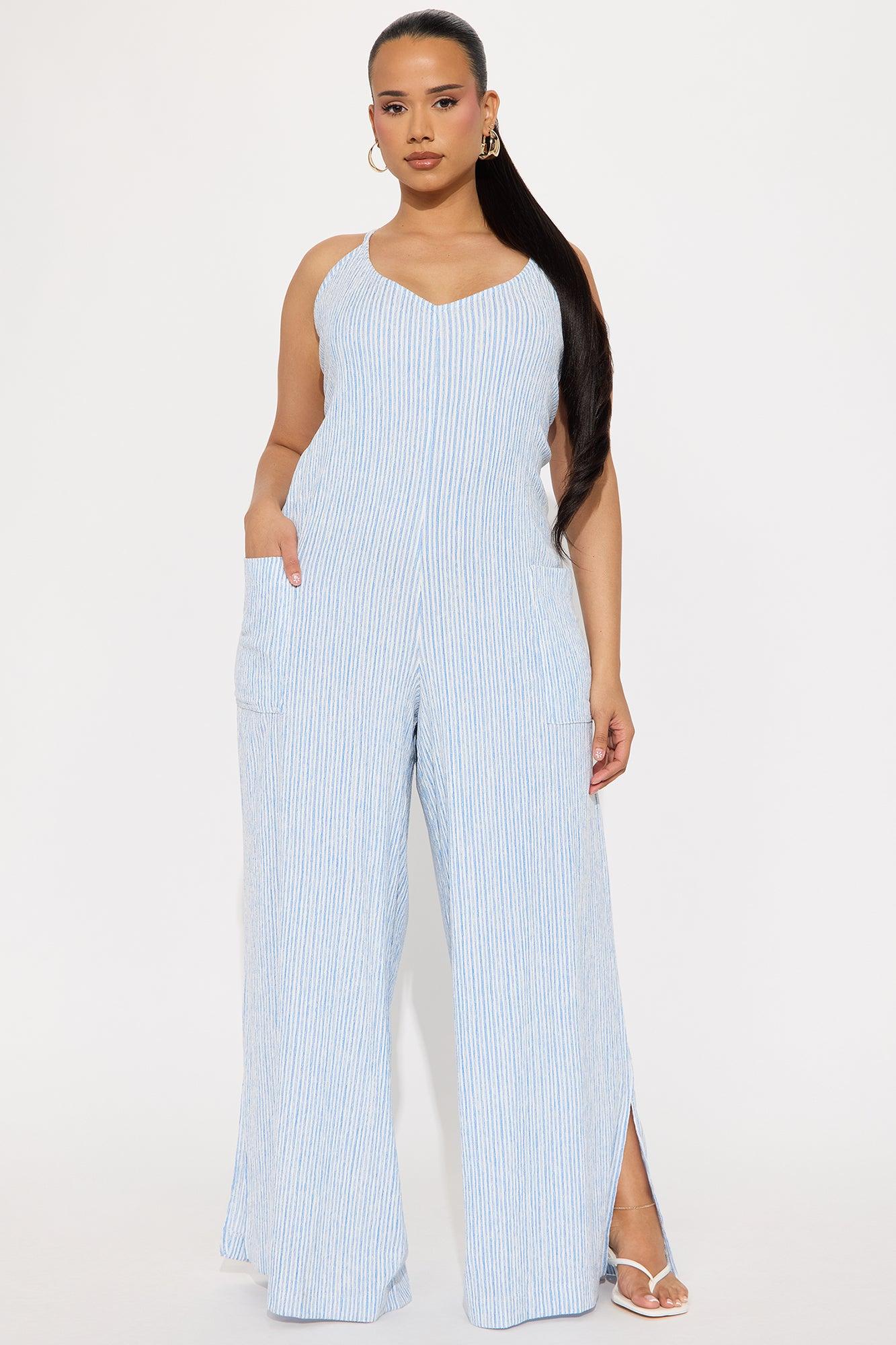 Beachside Cutie Jumpsuit - Blue/combo Product Image