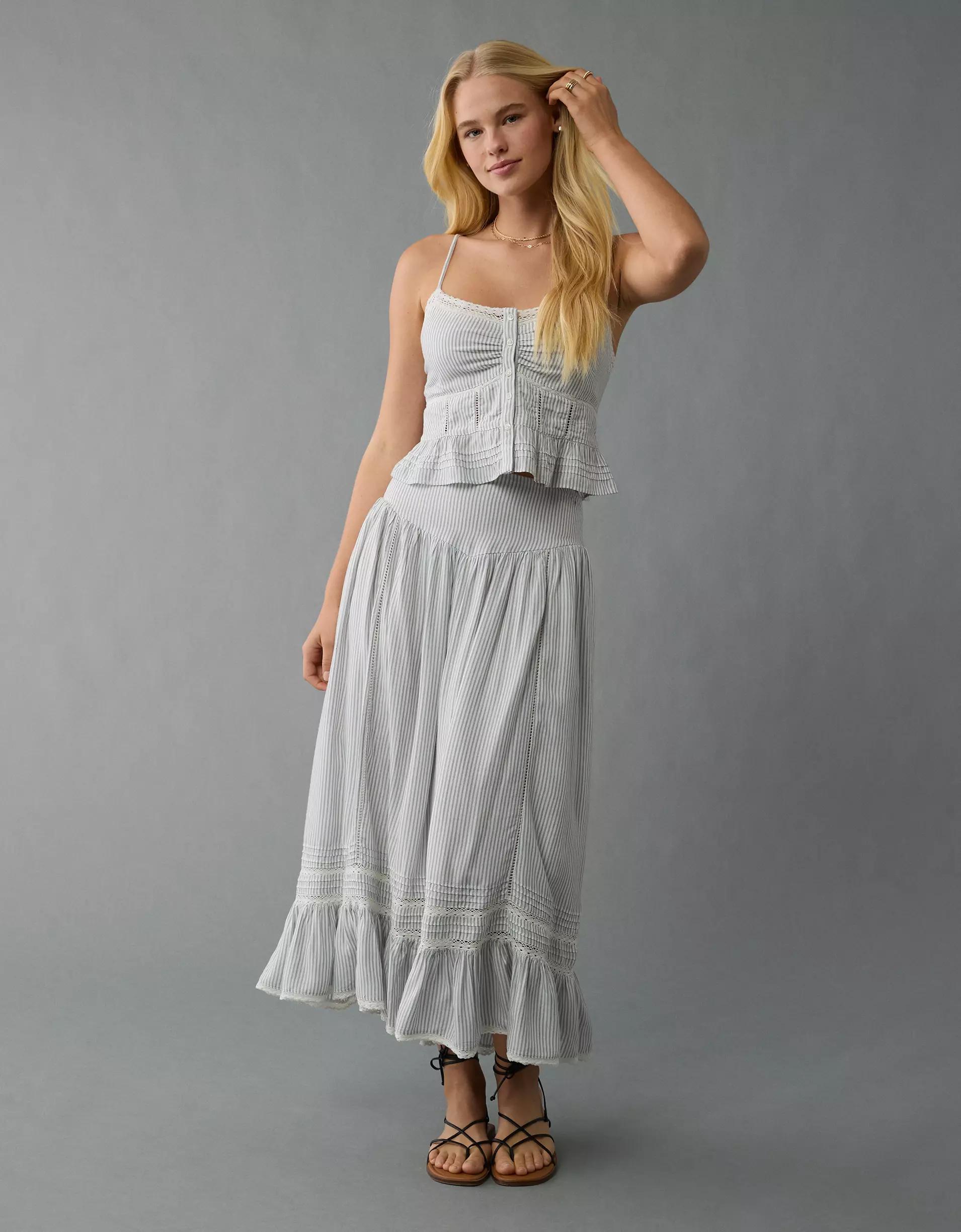 AE High-Waisted Ruffle Maxi Skirt Product Image