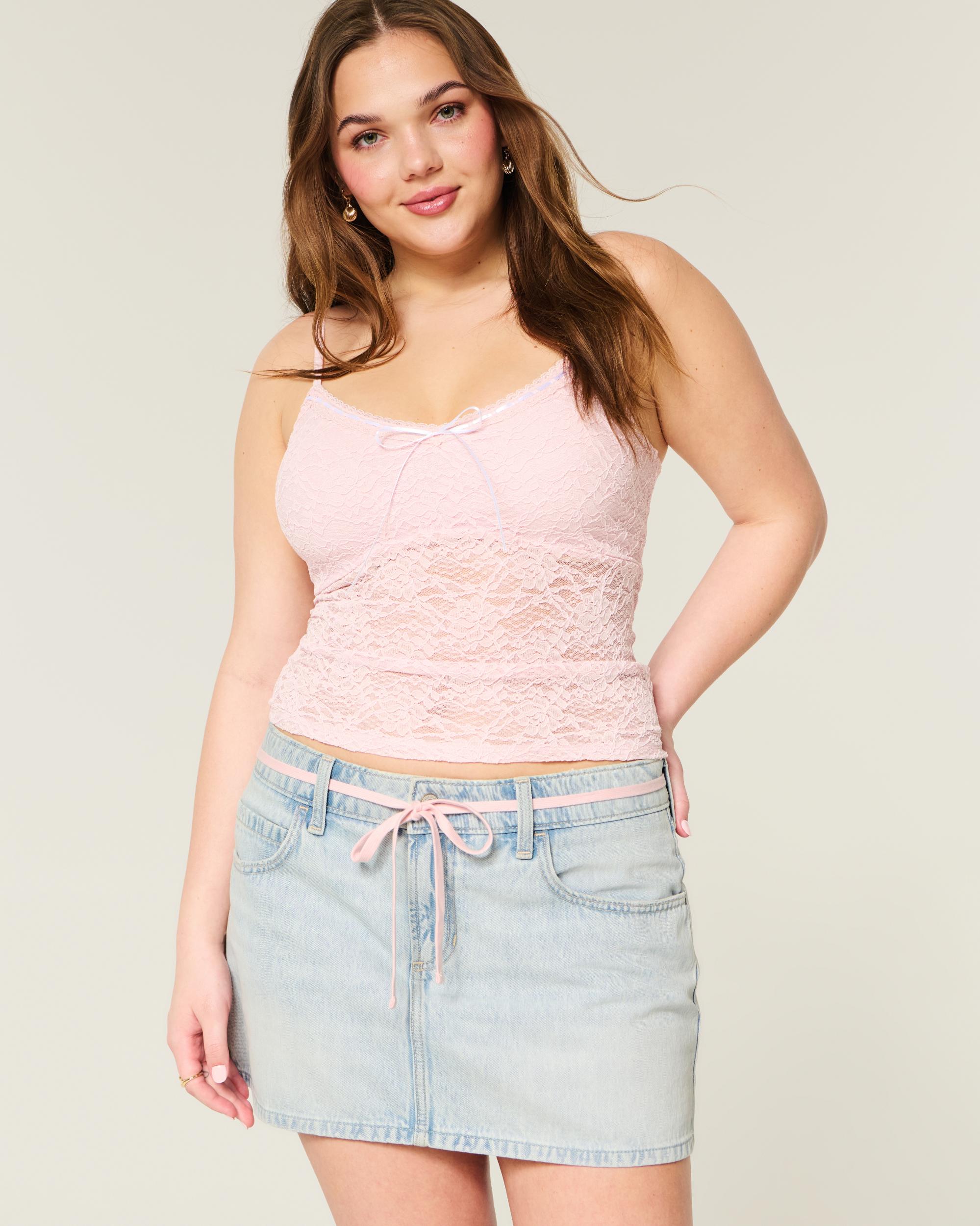 Low-Rise Pink Denim Mini Skort Product Image