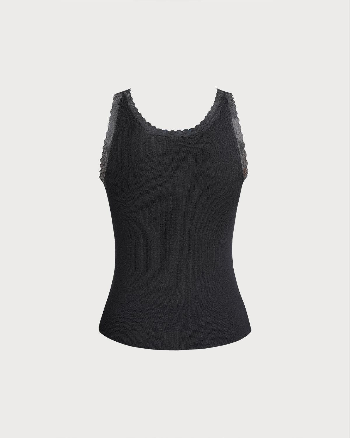 Black V Neck Lace Knit Cami Top Product Image