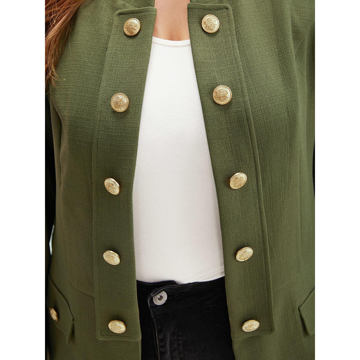 Plus Size Plain Double Breasted Pocket Coat Women ArmyGreen Casual Plain Ladies Dailywear Winter Coats BloomChic 12/L Product Image