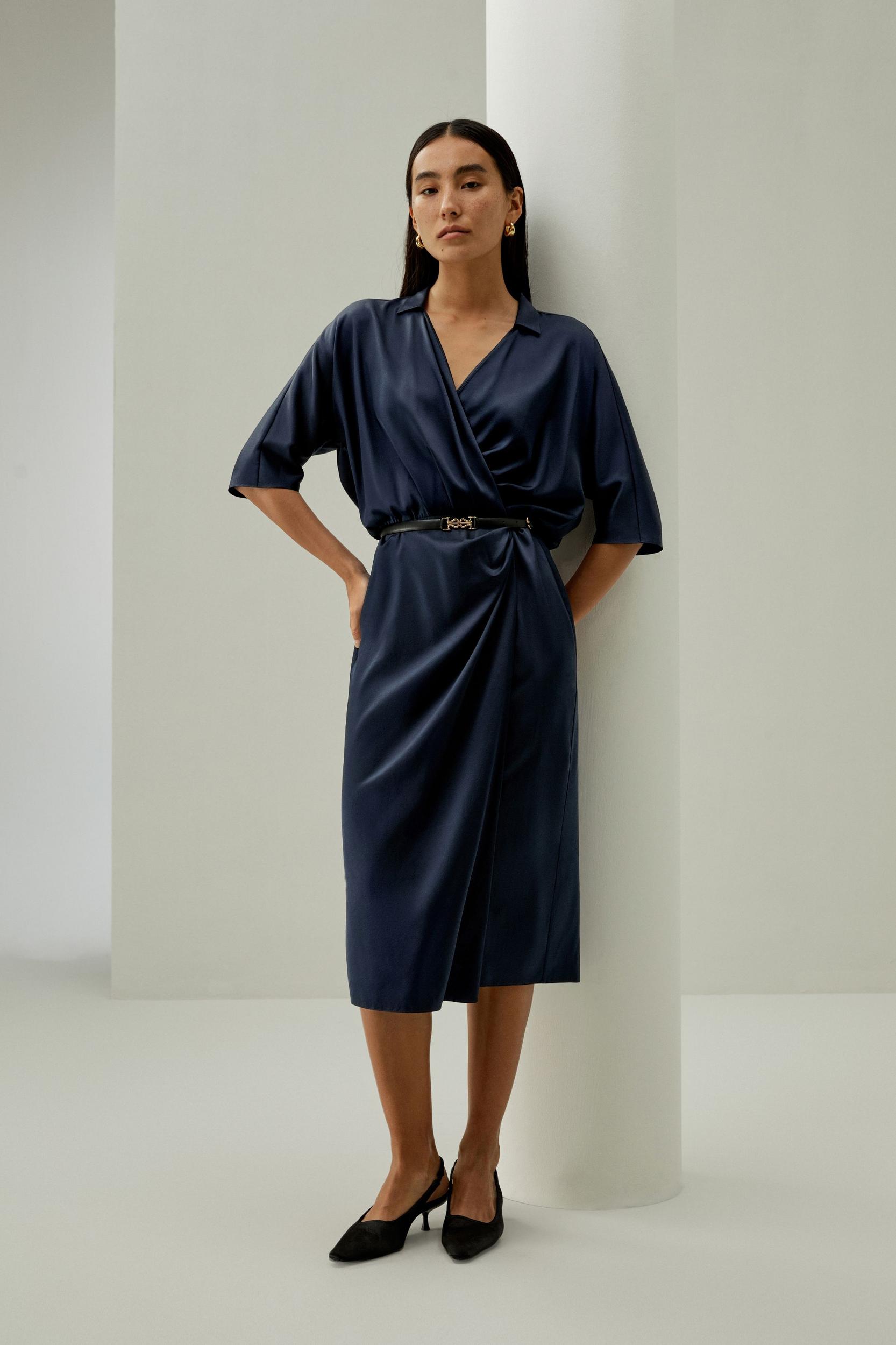 Elegant Mid-Sleeve Wrap Dress Product Image