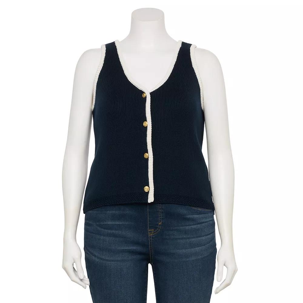 Plus Size LC Lauren Conrad V-Neck Sweater Vest, Women's, Size: 3XL, Blue Water Product Image