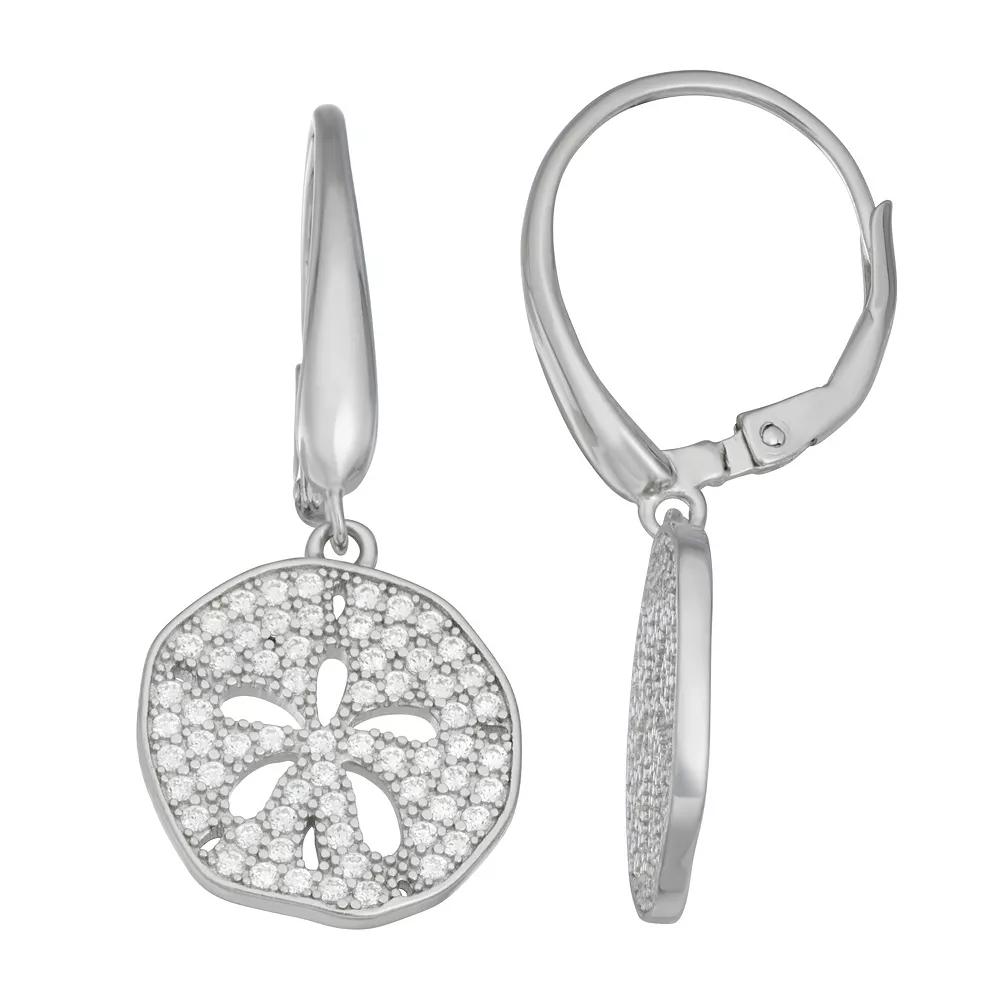 Sterling Silver Cubic Zirconia Sand Dollar Drop Earrings, Women's Product Image