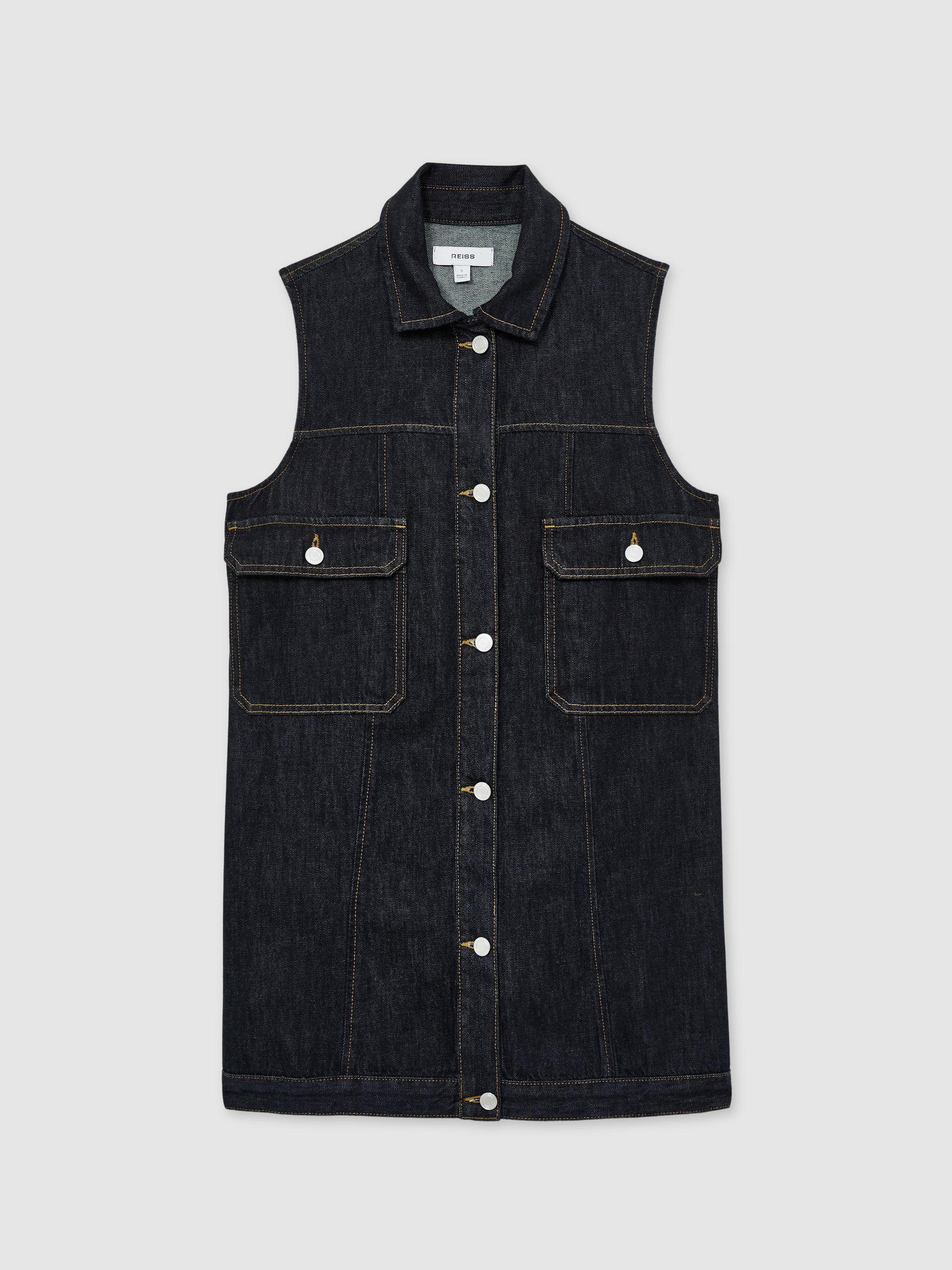 Sleeveless Denim Shift Dress in Indigo Product Image