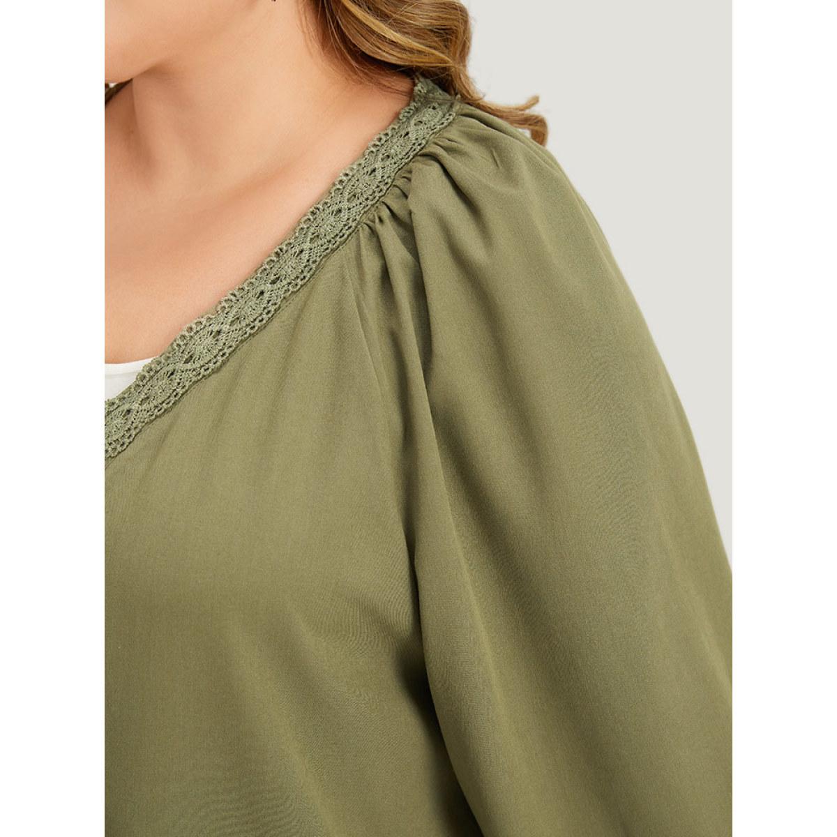 Plus Size Plain Contrast Lace Lantern Sleeve Button Fly Coat Women Sage Casual Elastic cuffs Ladies Dailywear Winter Coats BloomChic 18-20/2X Product Image