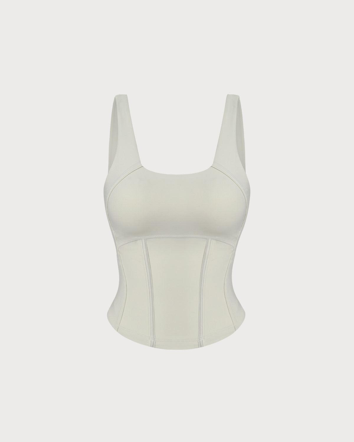 White Scoop Neck Yoga Tank Top Product Image