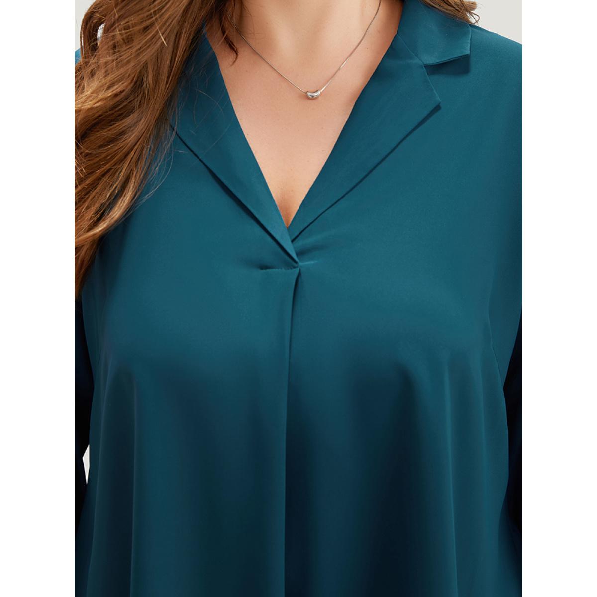 Plus Size Aegean Solid Shirt Collar Plicated Detail Blouse Women Office Long Sleeve Shirt collar Office Blouses BloomChic 14-16/1X Product Image