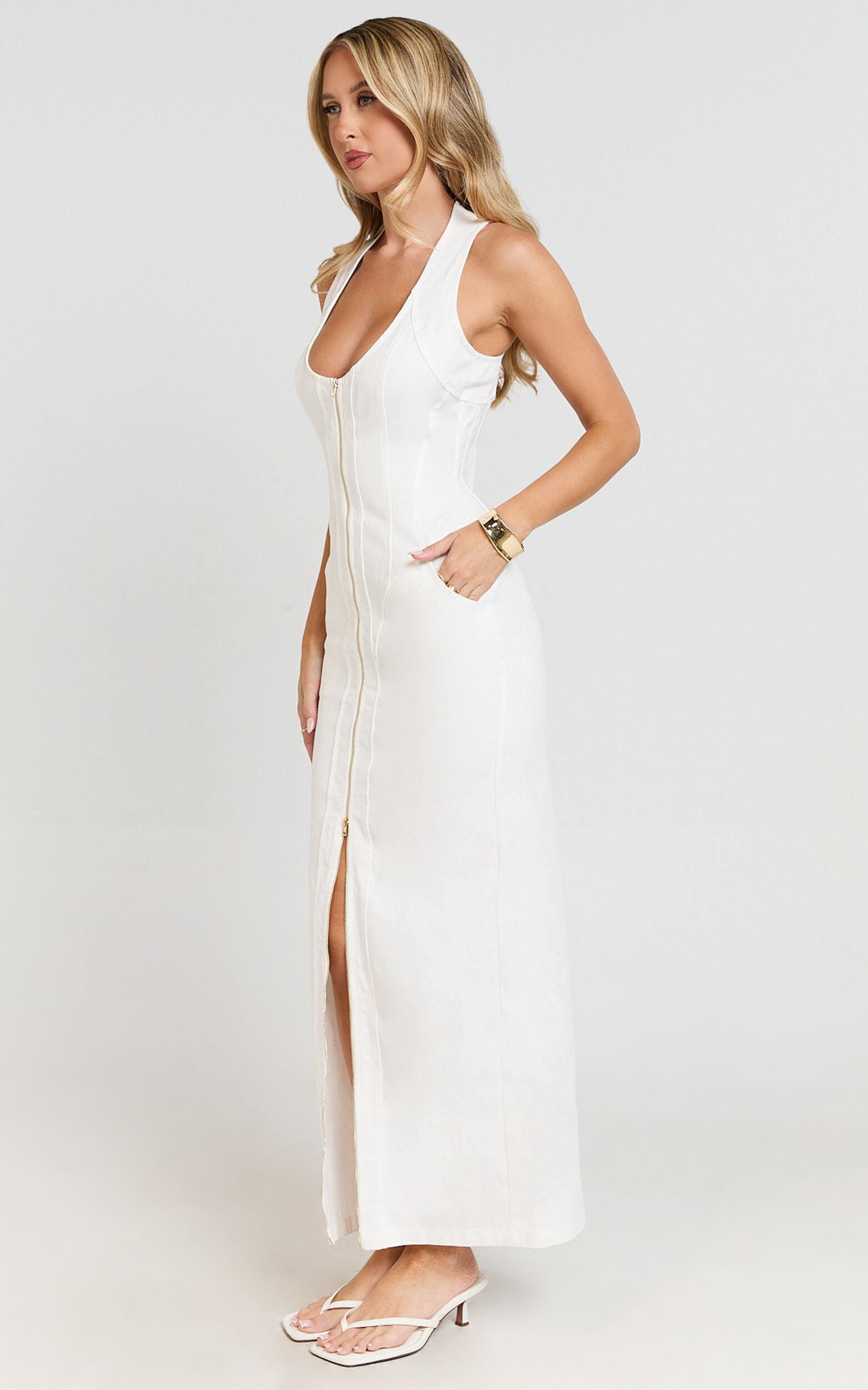 Maisy Maxi Dress - Scoop Neck Racer Back Fitted Dress in White Product Image