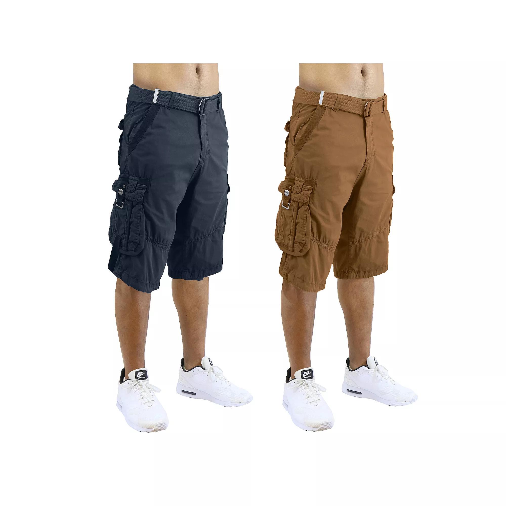 Men's Blu Rock 13.5" Distressed Cotton Cargo Shorts with Belt 2-Pack,  Product Image