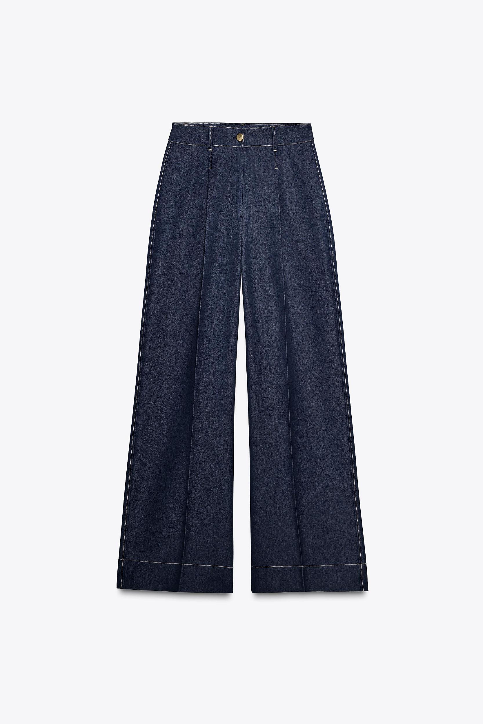 CONTRAST TOPSTITCHING WIDE-LEG PANTS Product Image
