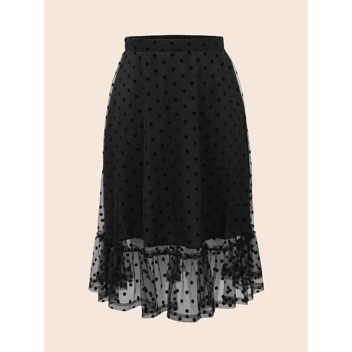 Plus Size Polka Dot Textured A-Line Midi Skirt Women Black Elegant See through No stretch Side seam pocket Everyday Skirts BloomChic 18-20/2X Product Image