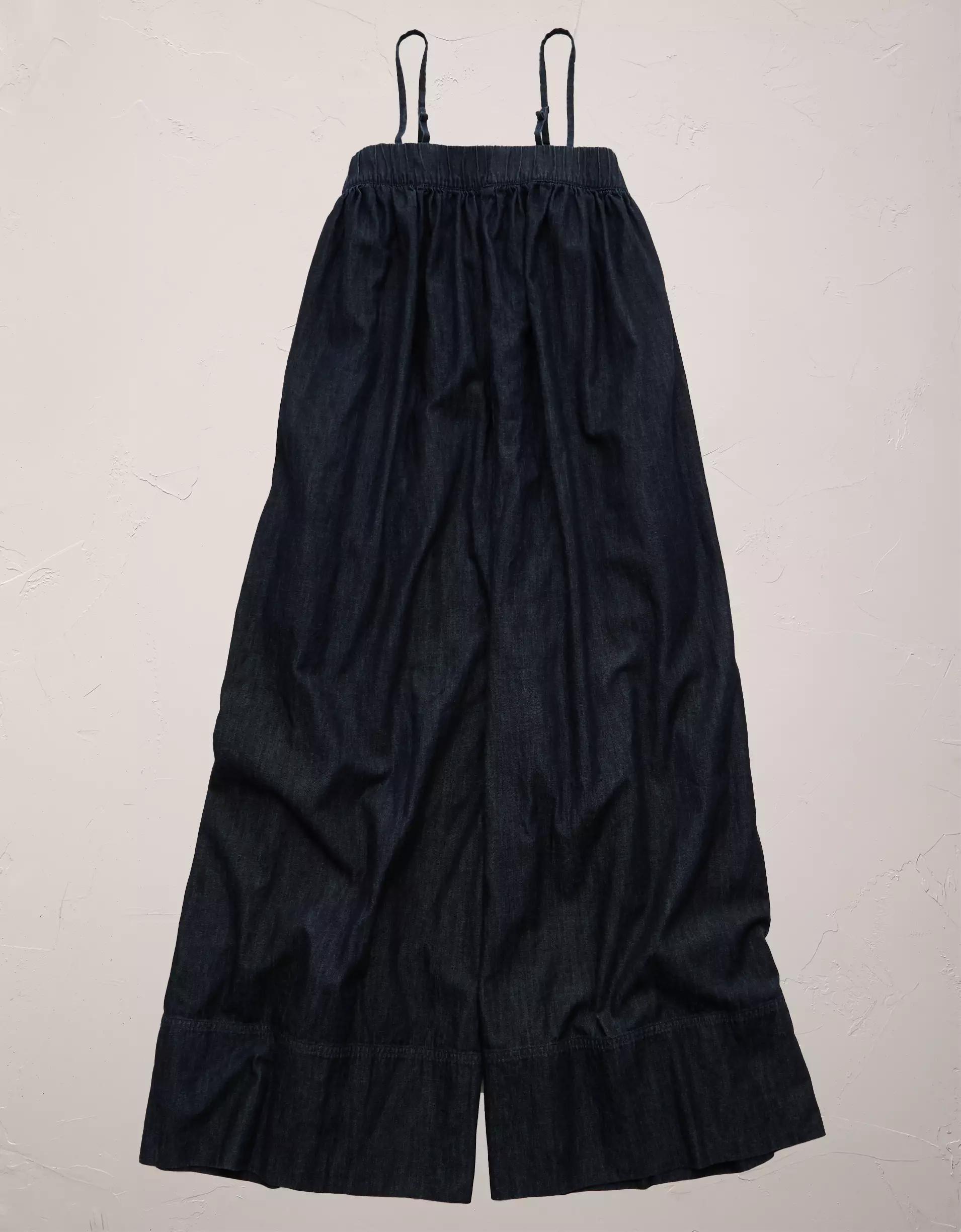 AE77 Premium Wide-Leg Denim Jumpsuit Product Image