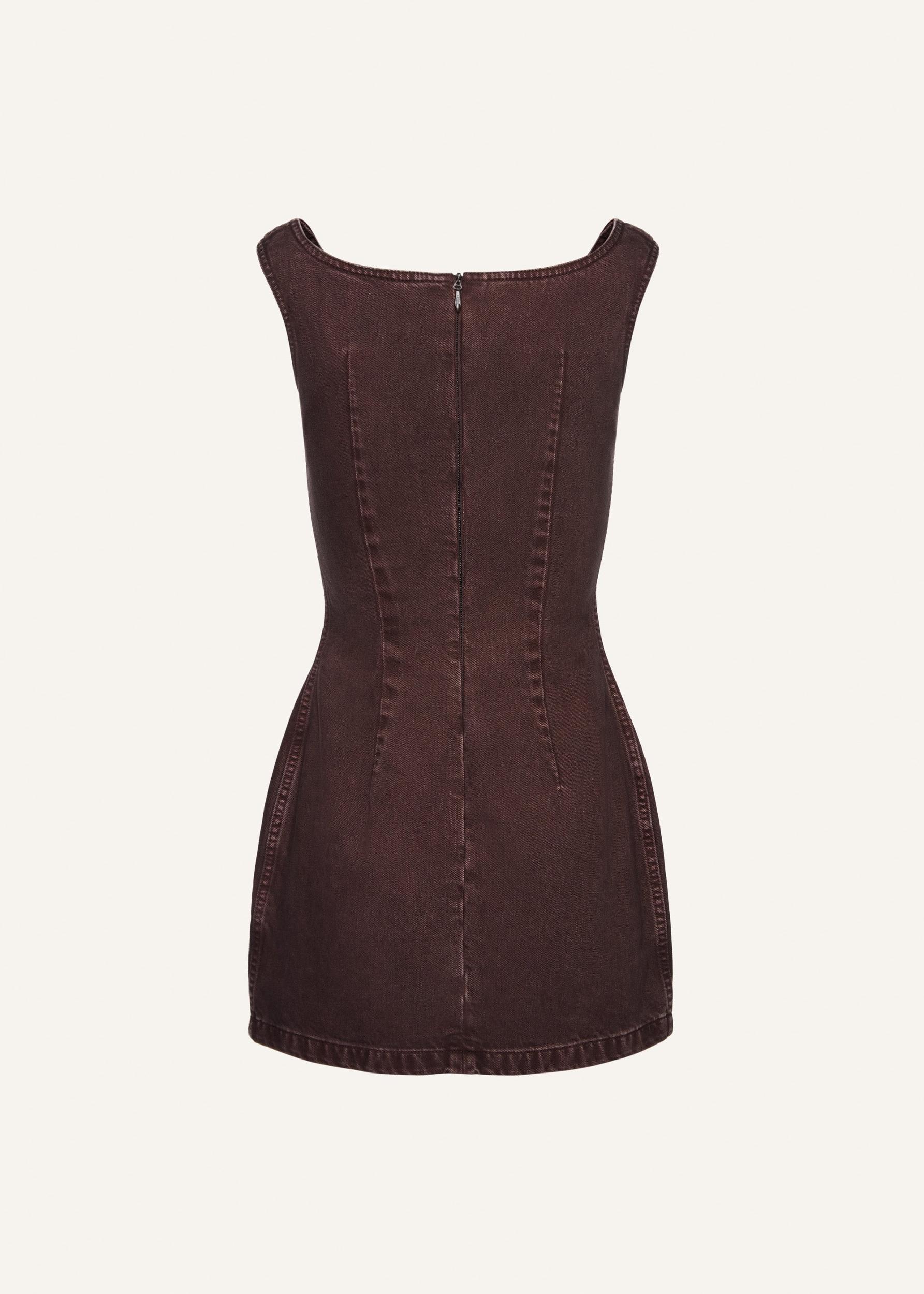 Round-neck mini denim dress in brown Product Image