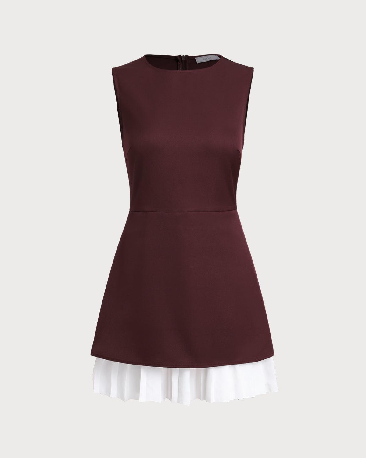 Wine Red Contrast Sleeveless Mini Dress Product Image