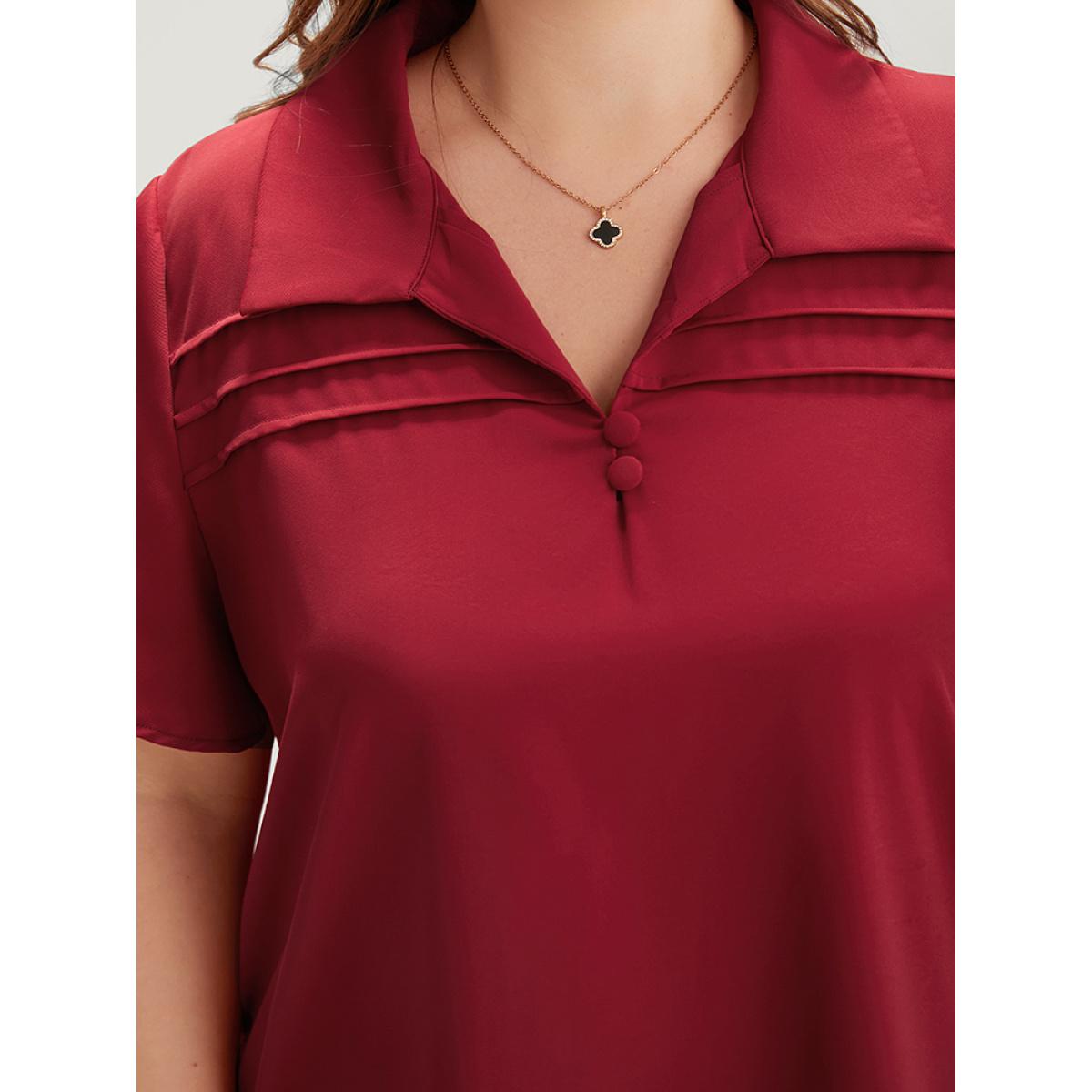 Plus Size Scarlet Plain Shirt Collar Button Detail Pleated Blouse Women Office Short sleeve Shirt collar Office Blouses BloomChic 14-16/1X Product Image