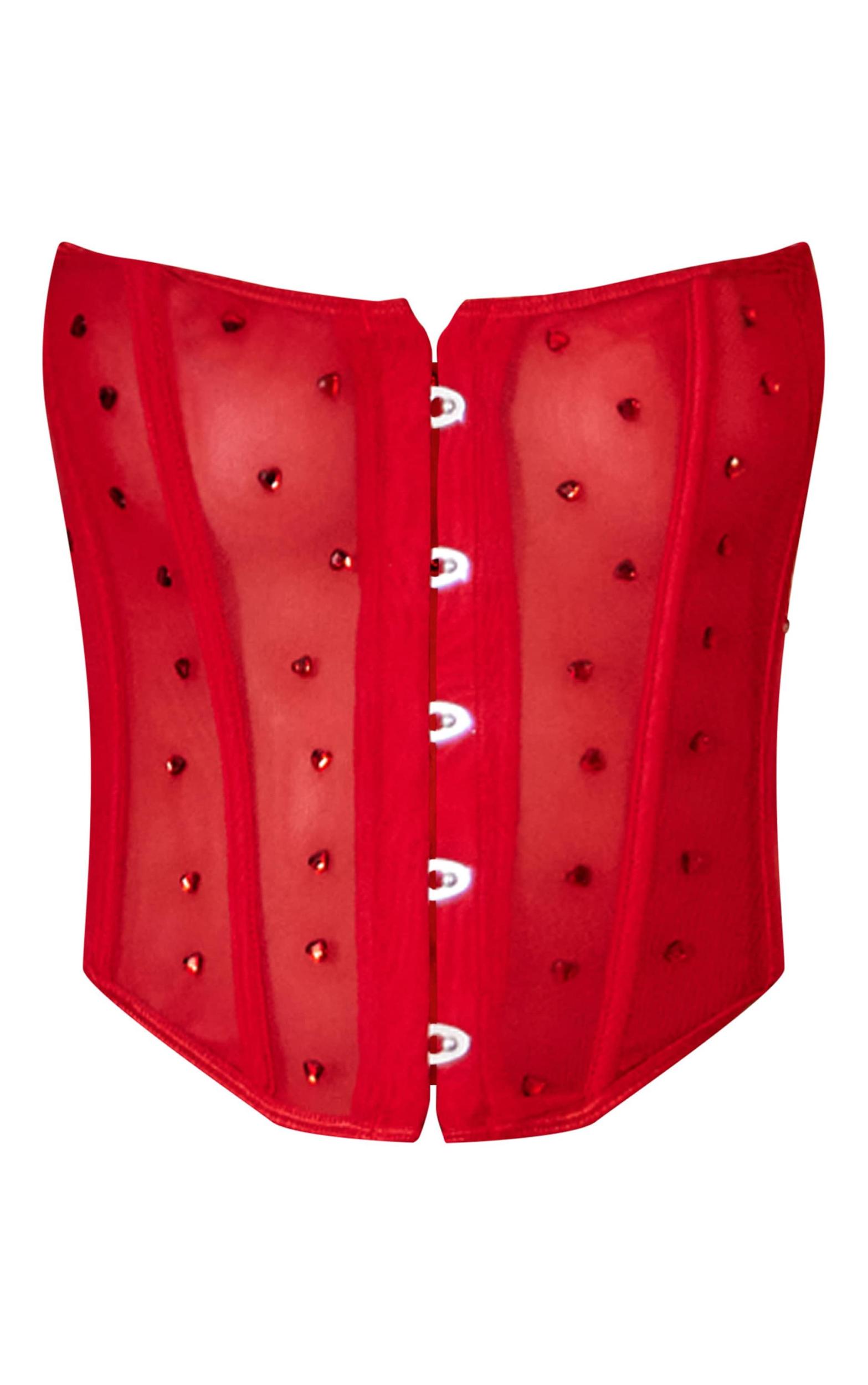 Red Mesh Diamante Heart Thong Product Image