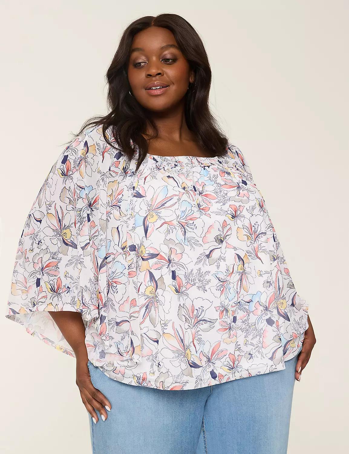 Mesh Smocked-Neck Circle Drama Top Product Image