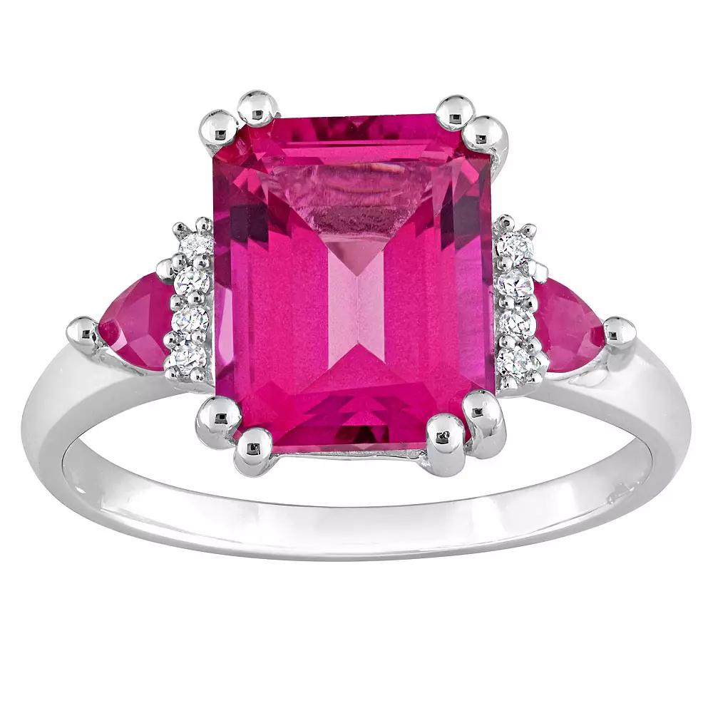 Stella Grace Sterling Silver Pink Topaz, Ruby & Diamond Accent 3-Stone Ring, Women's,  Product Image