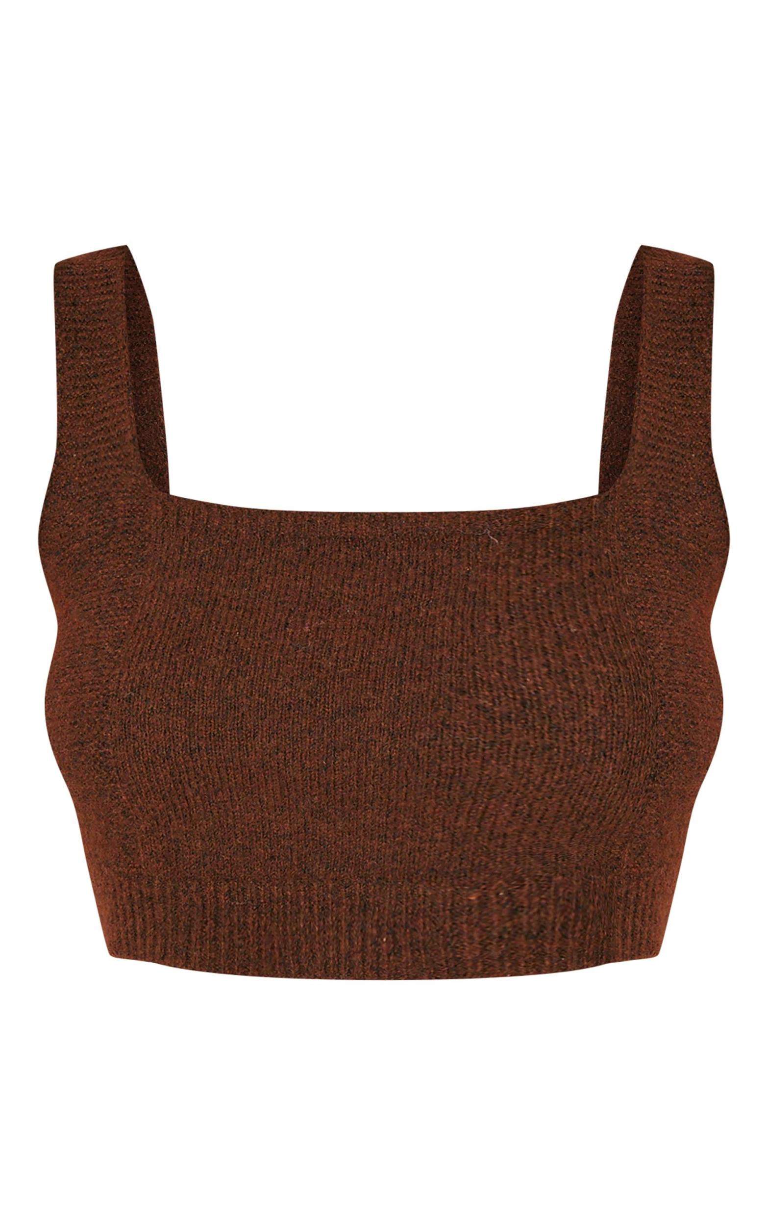 Petite Chocolate Rib Knit Crop Top Product Image