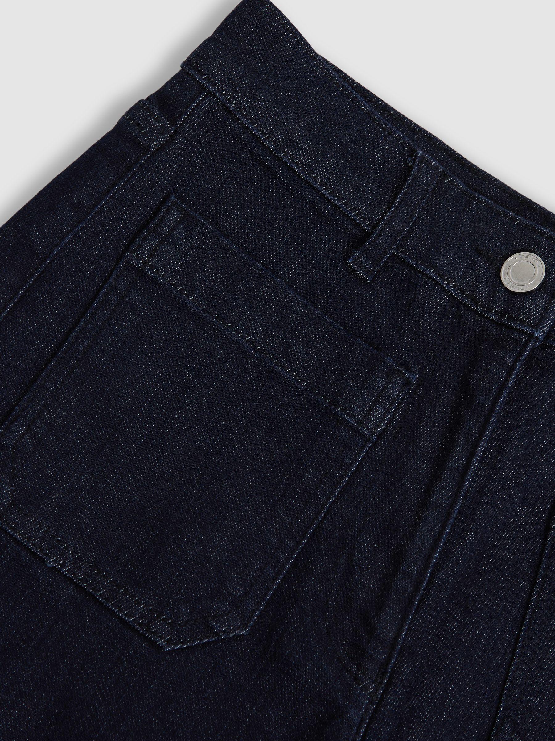 Petite Patch Pocket Wide Leg Jeans in Dark Blue Product Image