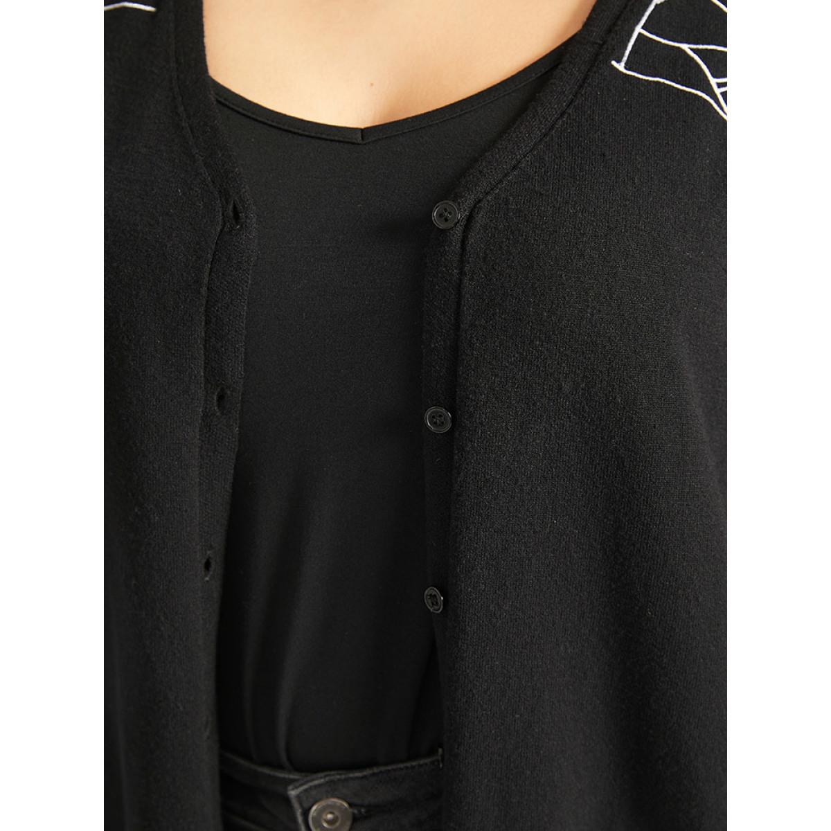 Plus Size Supersoft Essentials Halloween Spider Web Button Through Cardigan Black Women Leisure Loose Long Sleeve Casual Cardigans BloomChic 28/5X Product Image