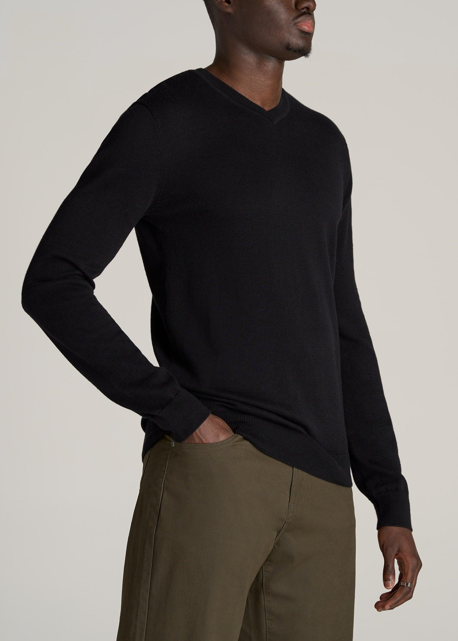 Everyday V-Neck Sweater for Tall Men in Black Male Product Image