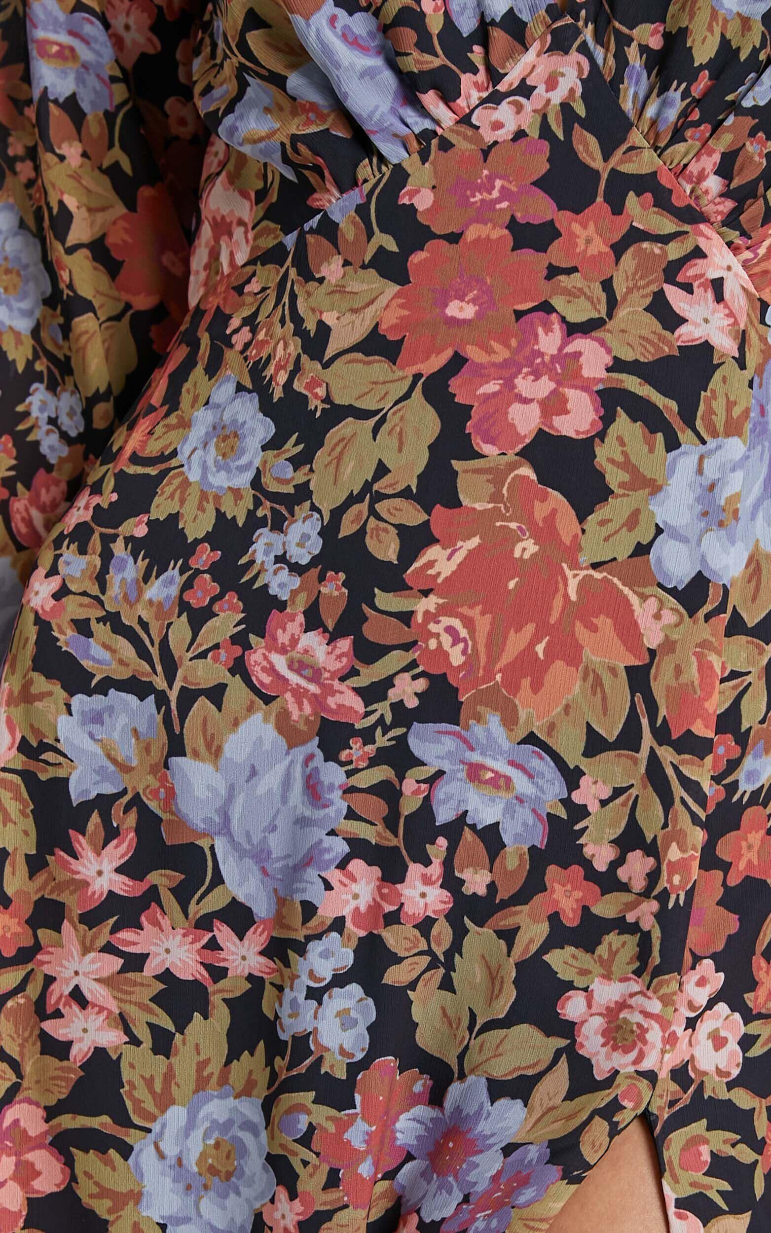 Henny Midi Dress - Long Sleeve Split Dress in Dusk Floral Product Image