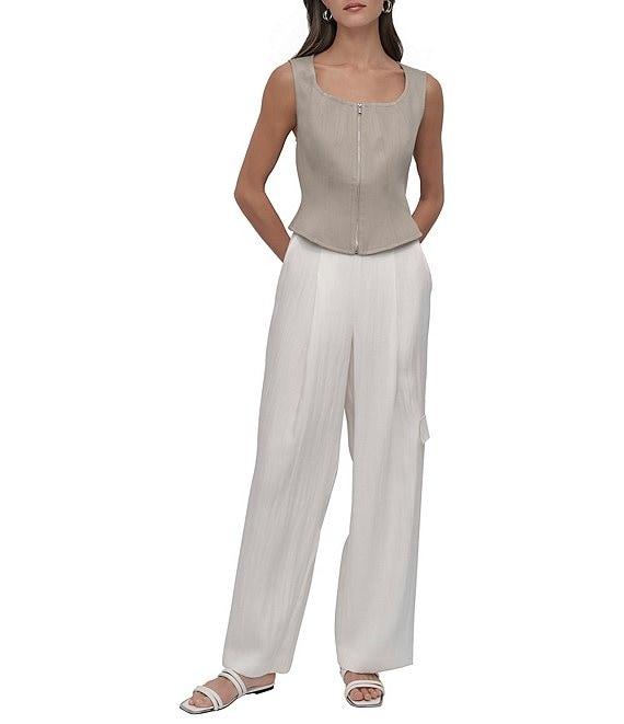 DKNY by Donna Karan Scoop Neck Sleeveless Zip Front Corset Top Product Image