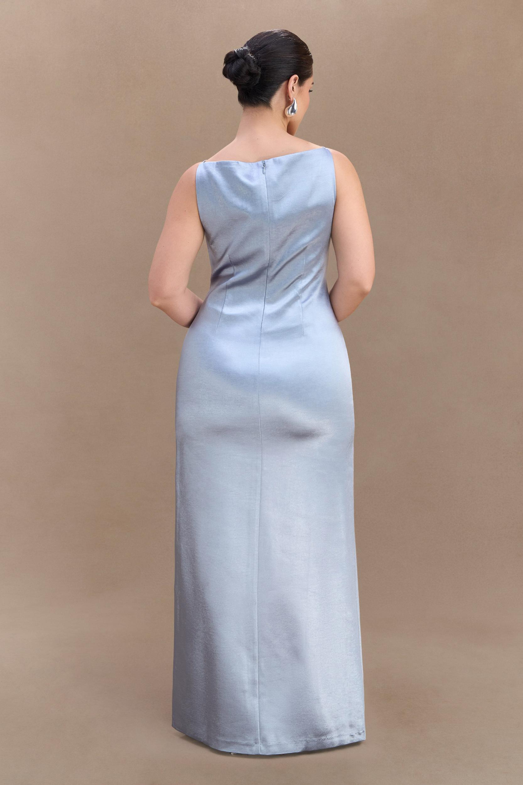 Violet Sleeveless Satin Maxi Dress - Frosted Blue Product Image