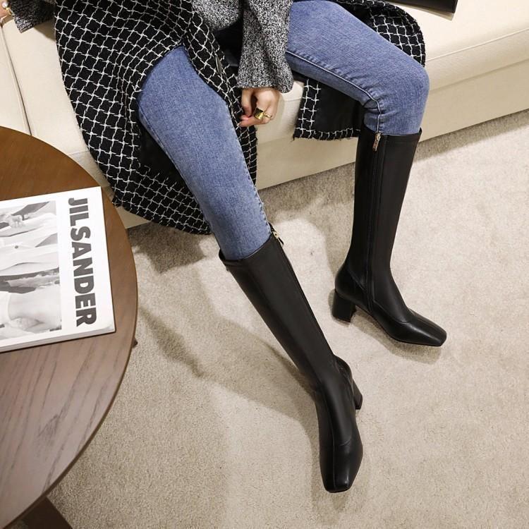 Plain Chunky Heel Tall Boots Product Image