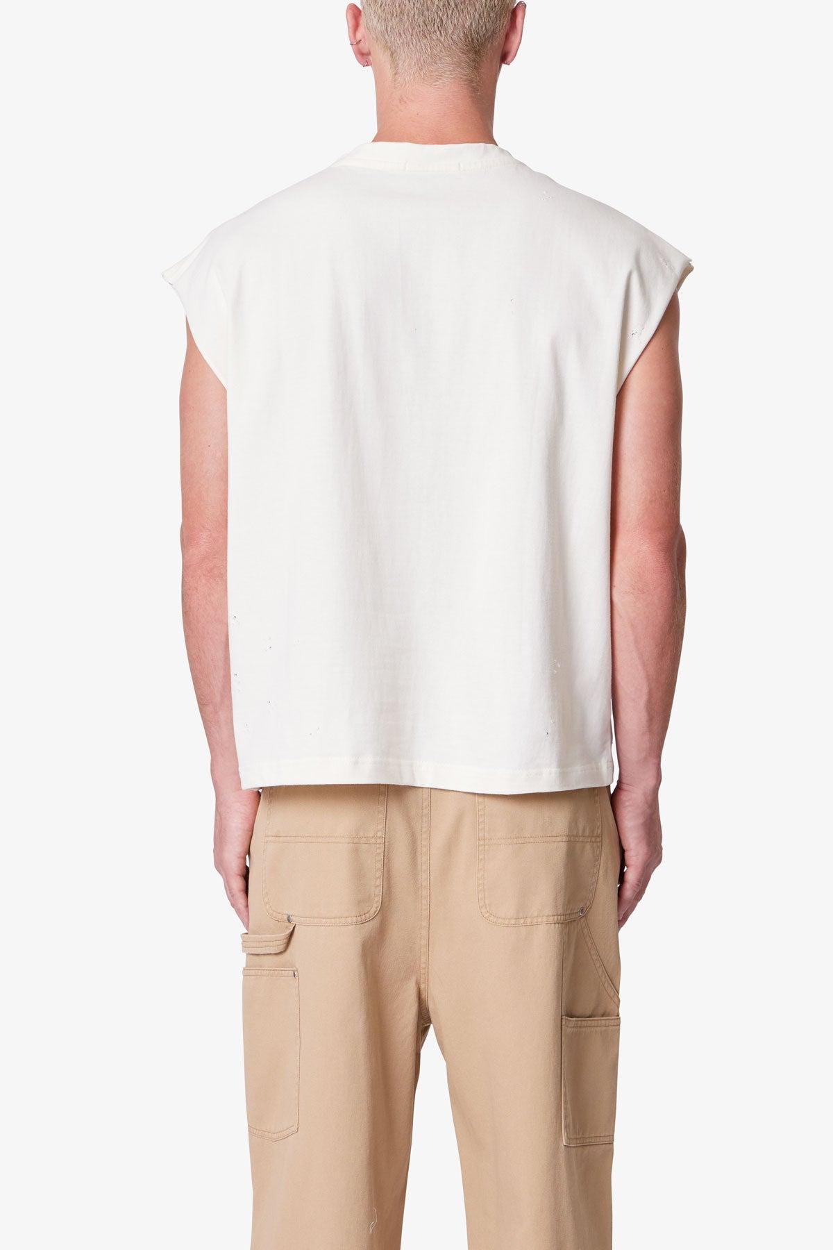 Distressed Sleeveless Tank - Antique White Product Image