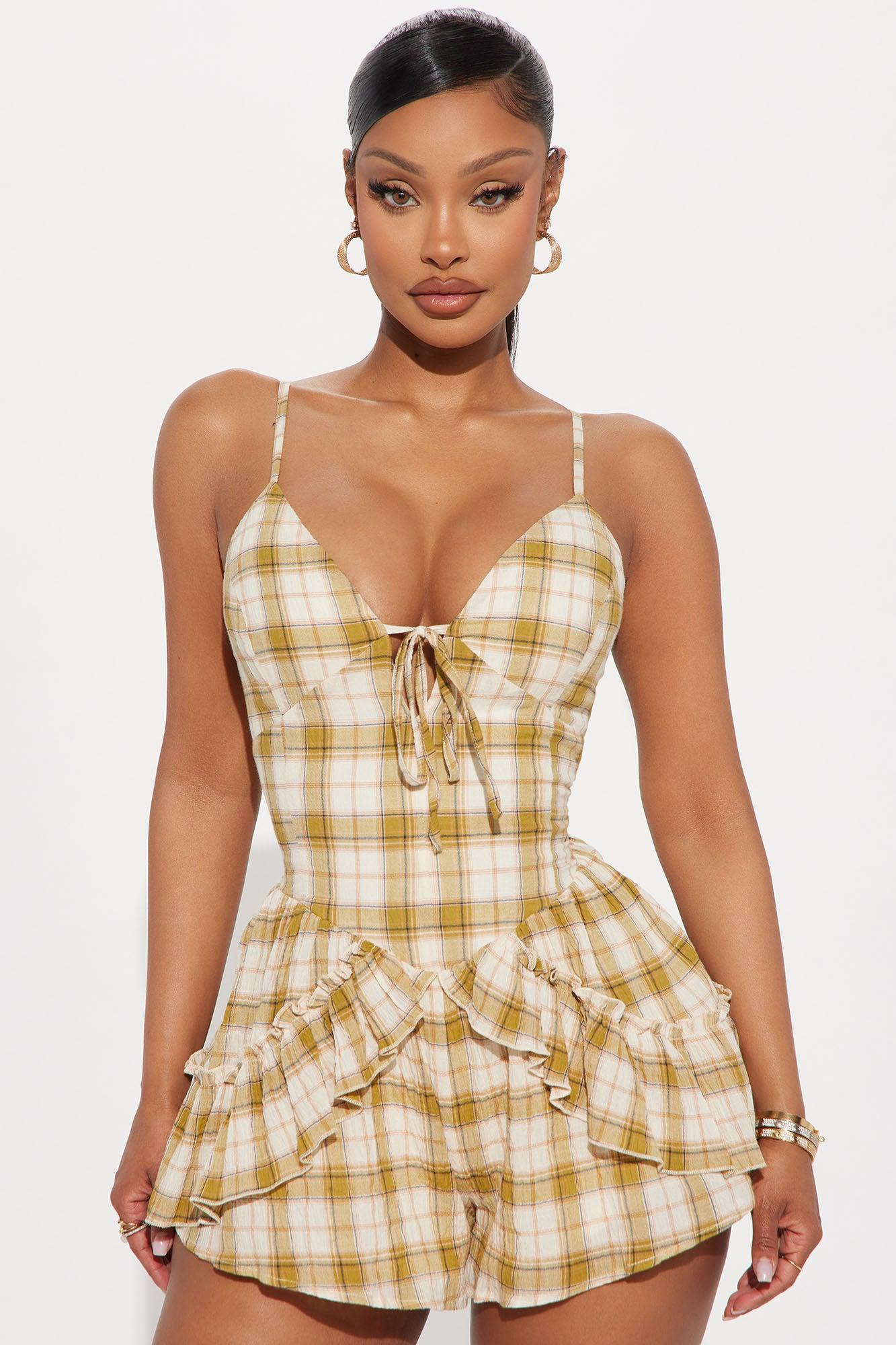 Countryside Plaid Romper - Olive/combo Product Image