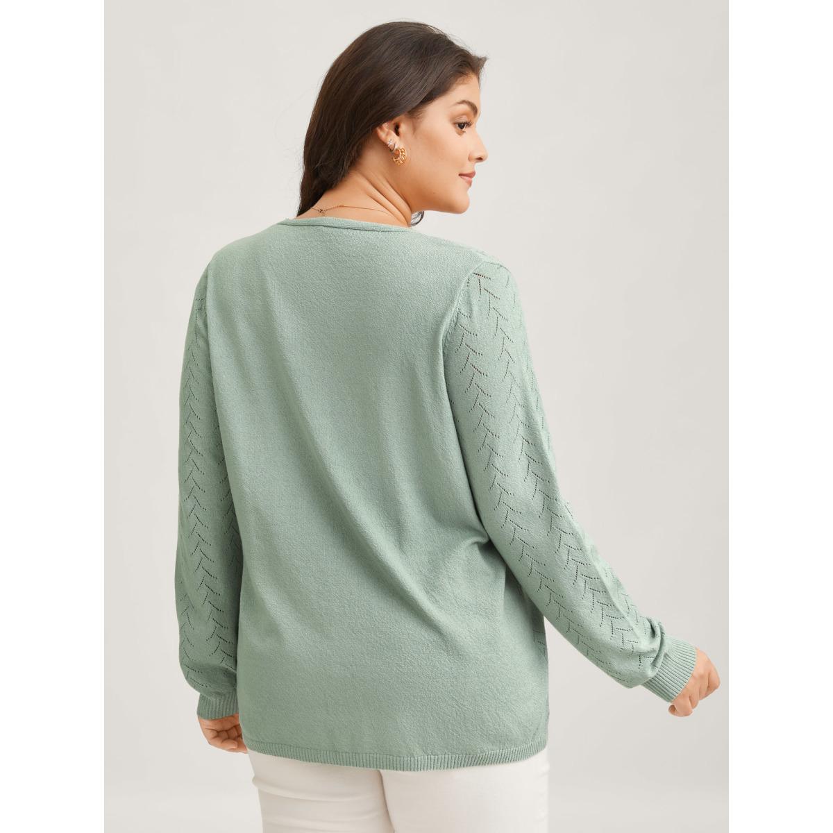 Plus Size Texture V Neck Lightweight Pullover Greenbean Women Leisure Long Sleeve V-neck Casual Pullovers BloomChic 10/M Product Image