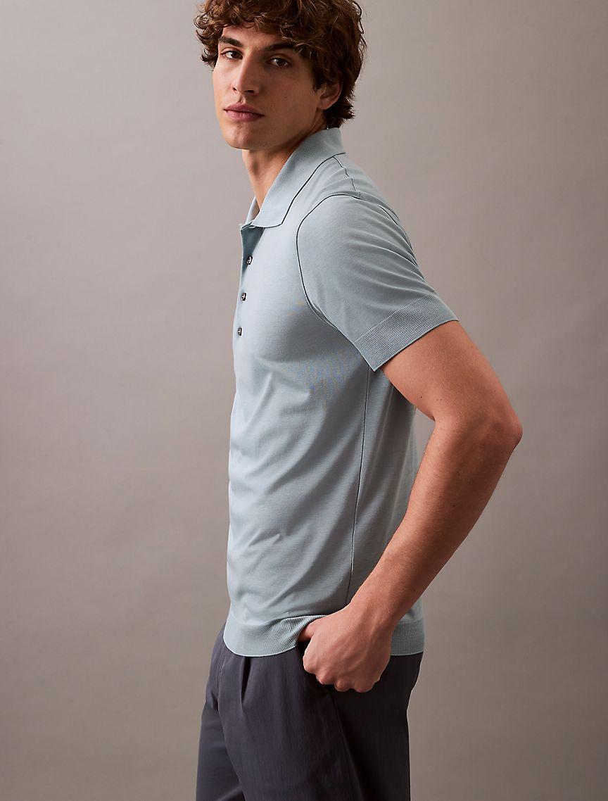 Fine Knit Lyocell Blend Polo Shirt Product Image
