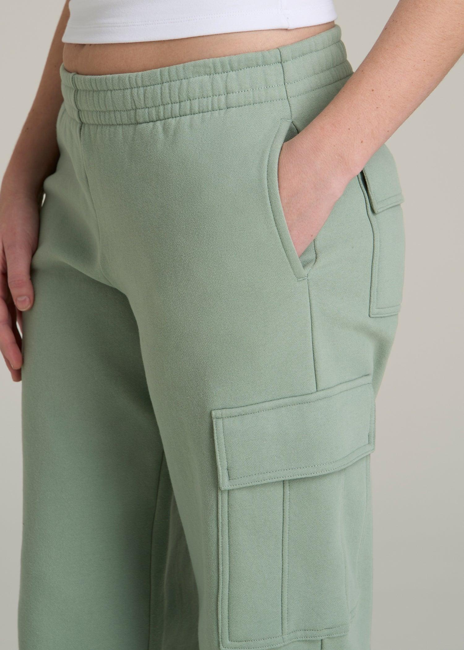 Mid Rise Cargo Fleece Sweatpants for Tall Women in Seagrass Female Product Image