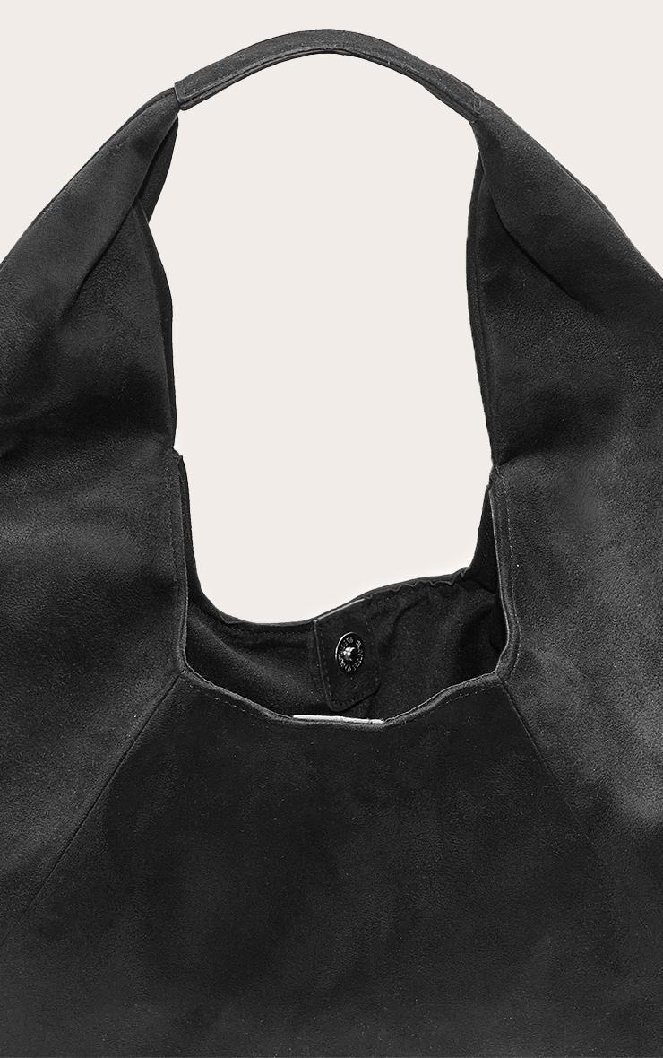Black Faux Suede Rounded Tote Product Image