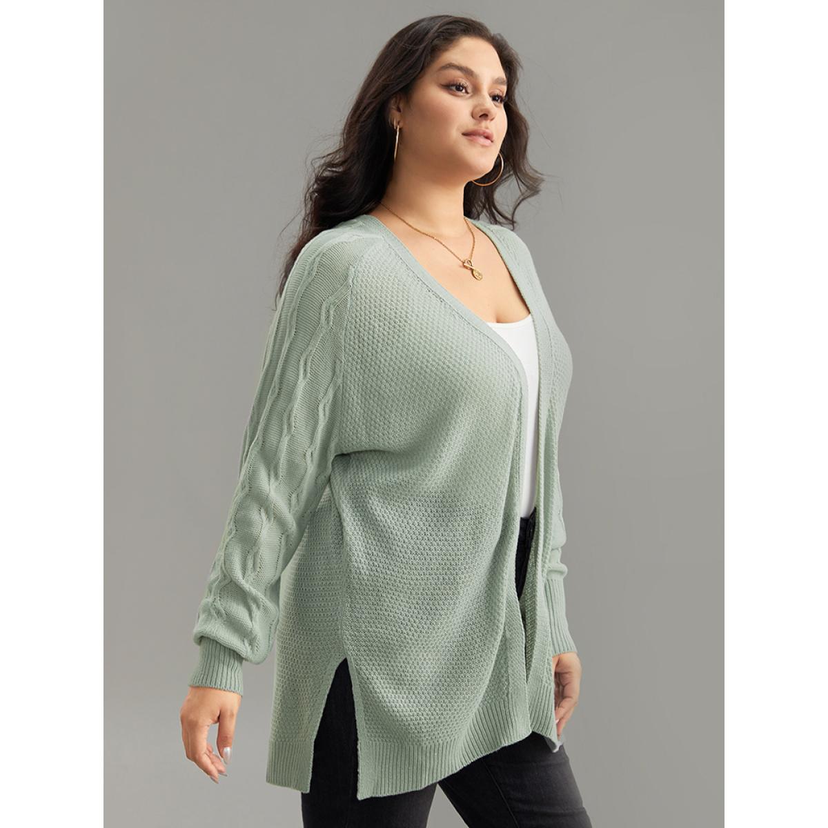 Plus Size Cable Knit Plain Open Front Cardigan DarkGray Women Casual Loose Long Sleeve Dailywear Cardigans BloomChic 28/5X Product Image