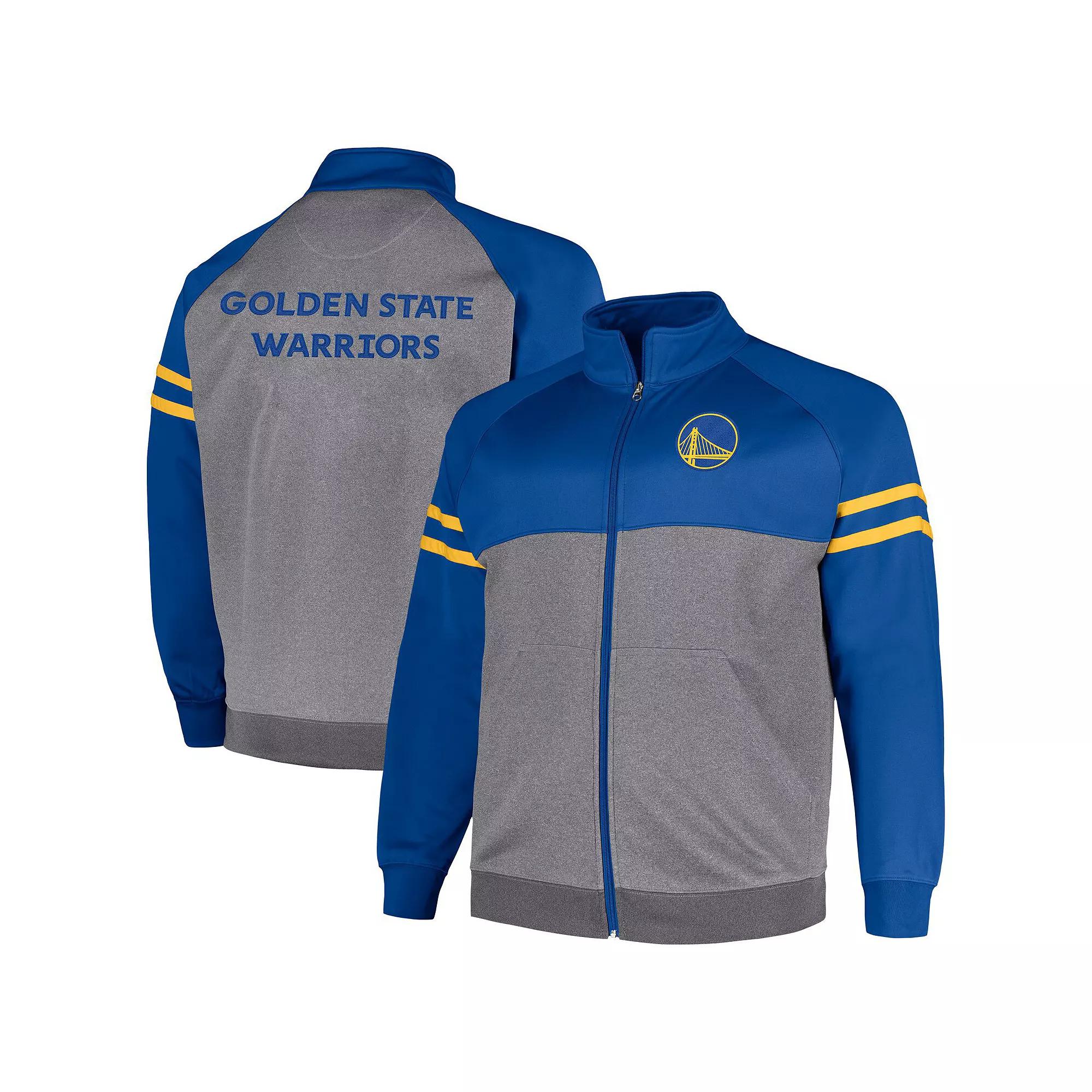 Men's Fanatics Branded Royal/Heather Gray Golden State Warriors Big & Tall Pieced Stripe Raglan Full-Zip Track Jacket, Size: XLT, Blue Product Image