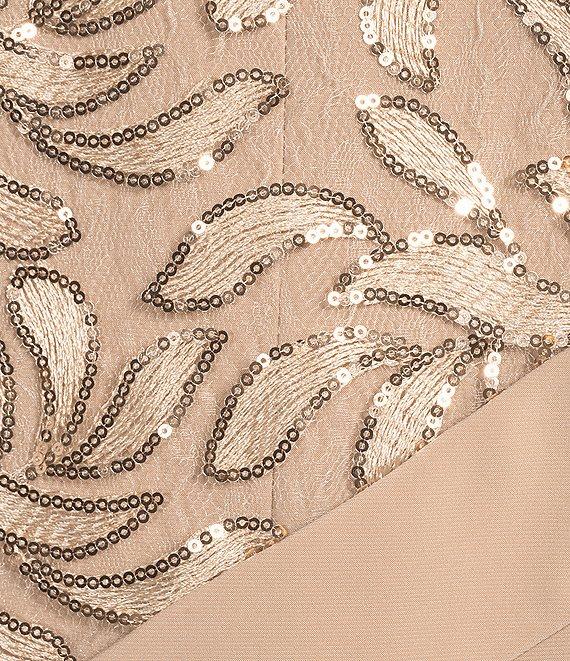 R & M Richards Petite Size Crew Neck Short Sleeve Embroidered Sequin Poncho Overlay Sheath Dress Product Image