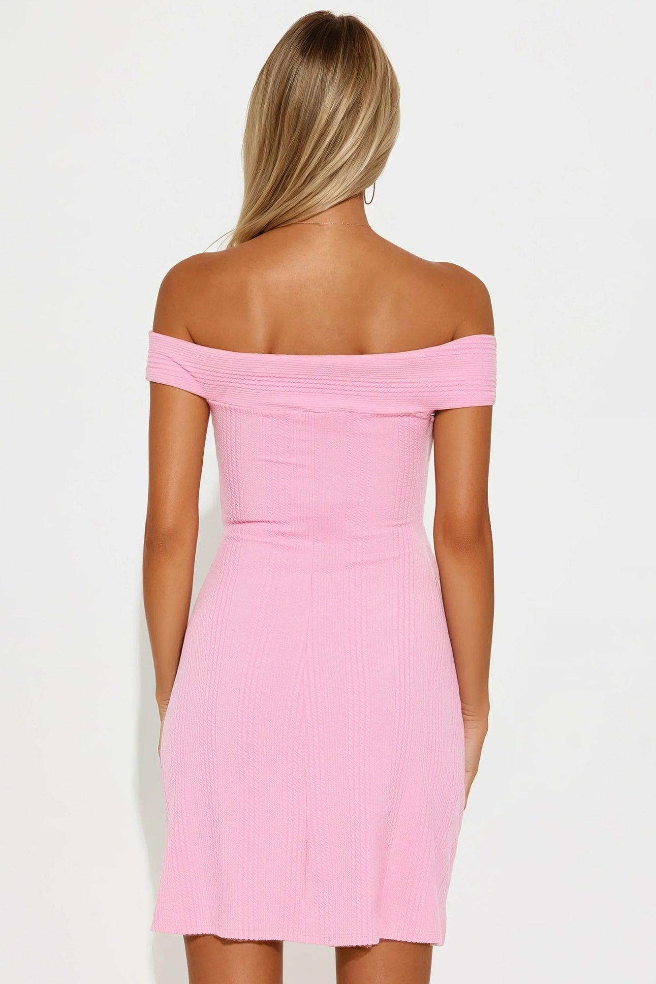 Eden Off Shoulder Mini Dress - Pink Product Image