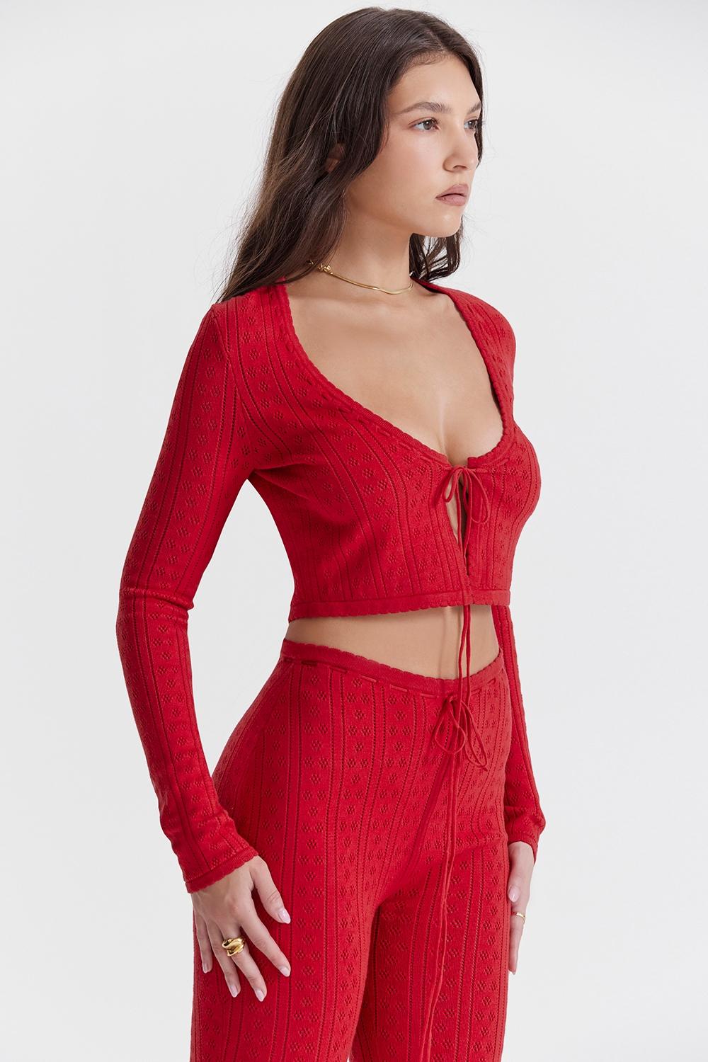 Perla  cherry ribbed knit top - sale Product Image