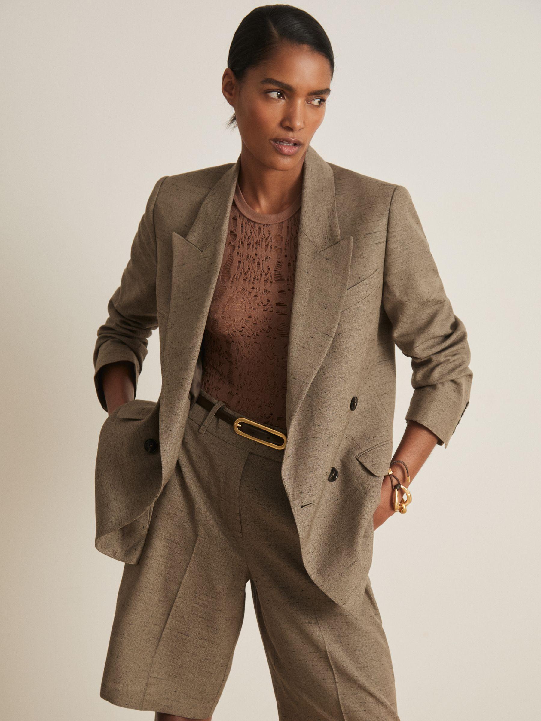 Atelier Double-Breasted Suit Jacket With Linen in Grey Product Image