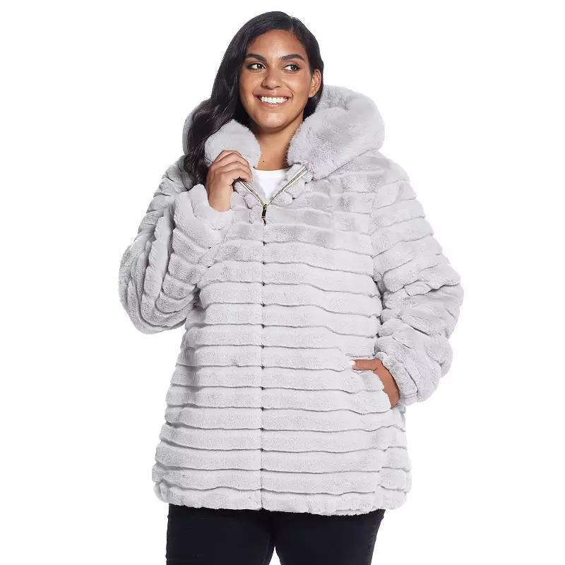 Plus Size Gallery Hooded Faux-Fur Zip-Up Jacket, Womens Ivory Product Image