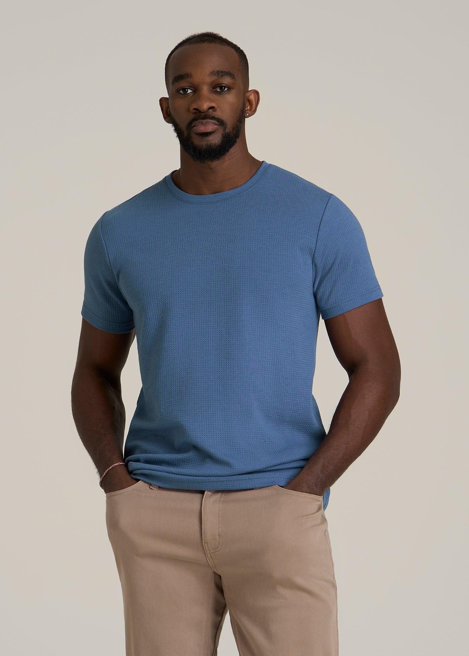 Cloud Knit Waffle Short Sleeve Tee for Tall Men in Deep Cobalt Male Product Image