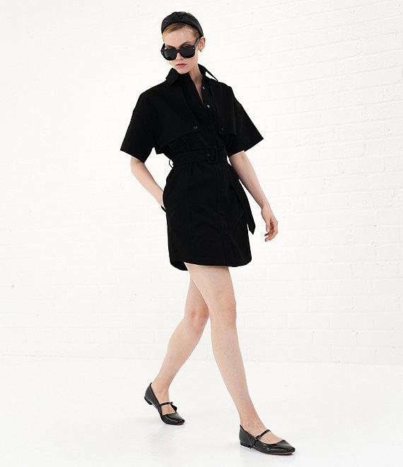 Le' AL.X Short Sleeve Snap Collar Belted Mini Shirt Dress Product Image