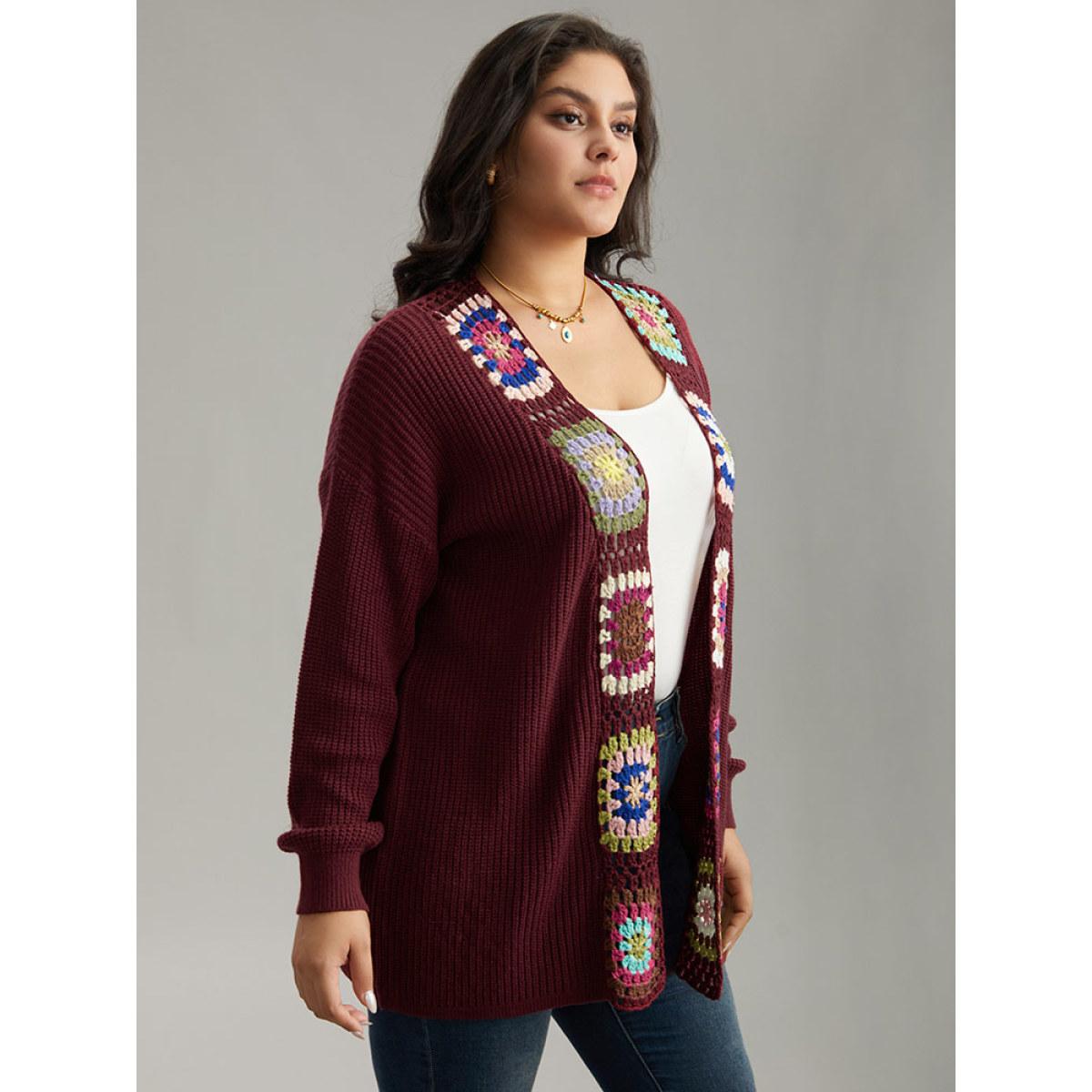 Plus Size Floral Embroidered Open Front Cardigan Scarlet Women Casual Loose Long Sleeve Dailywear Cardigans BloomChic 26/4X Product Image